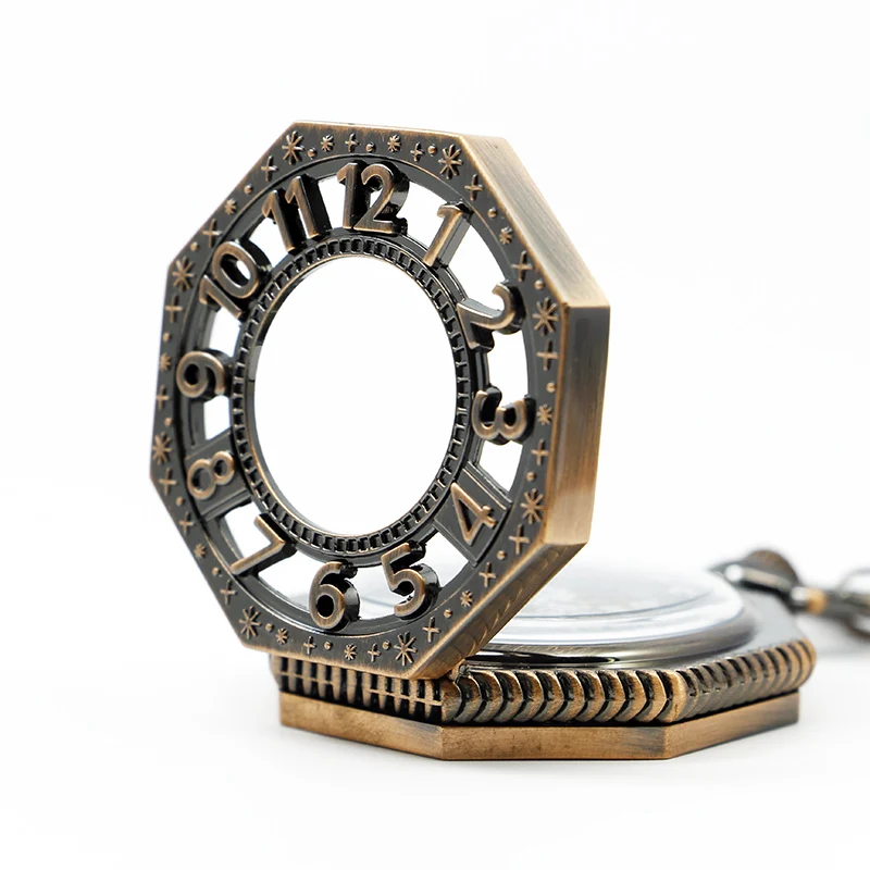 Многоугольные полые ретро механические карманные часы-цепочка скелетоны