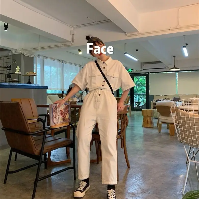 Брюки карго женские в Корейском стиле повседневный свободный тонкий комбинезон с завышенной талией и