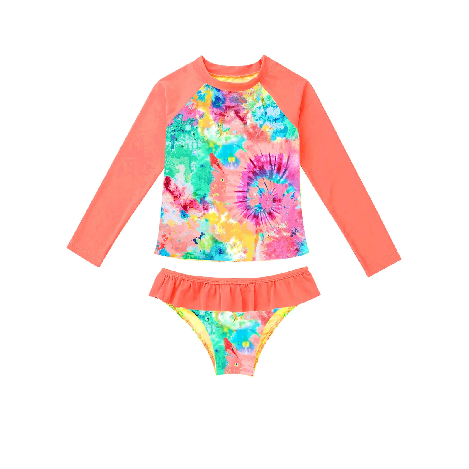 Пляжный костюм для девочек с длинными рукавами и принтом в виде рыбьей чешуи |