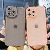 luxury gradient laser love heart leaf pattern phone case for iphone 13 11 12 pro xs max x xr 7 8 plus clear cover with hearts