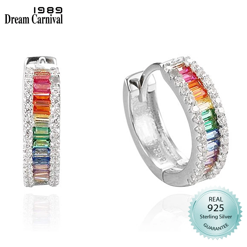 

DreamCarnival1989 Woman Silver Hoop Earrings Multi Colors Zircon Small Round Huggie Inner Diameter 10mm Jewelry Hot Sell SE26043