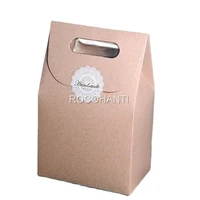 50pcs handle gift box kraft paper zakka wedding favor candy boxes craft bakery cookies biscuits package bags custom logo printed