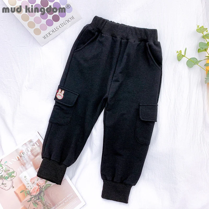 Mudkingdom Boys Girls Overalls Loose Embroidery Slant Pocket Elastic Waist Thin Casual Cargo Pants Toddler Spring Autumn Clothes girls slant pocket self belted floral pants