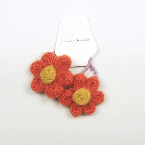 Orange Flower 2 шт./партия, зимний детский вязаный цветок, пушистые круглые помпоны для волос, помпон для волос, резинки для волос, конский хвост, держатель HB038 - Цвет: Orange Flower