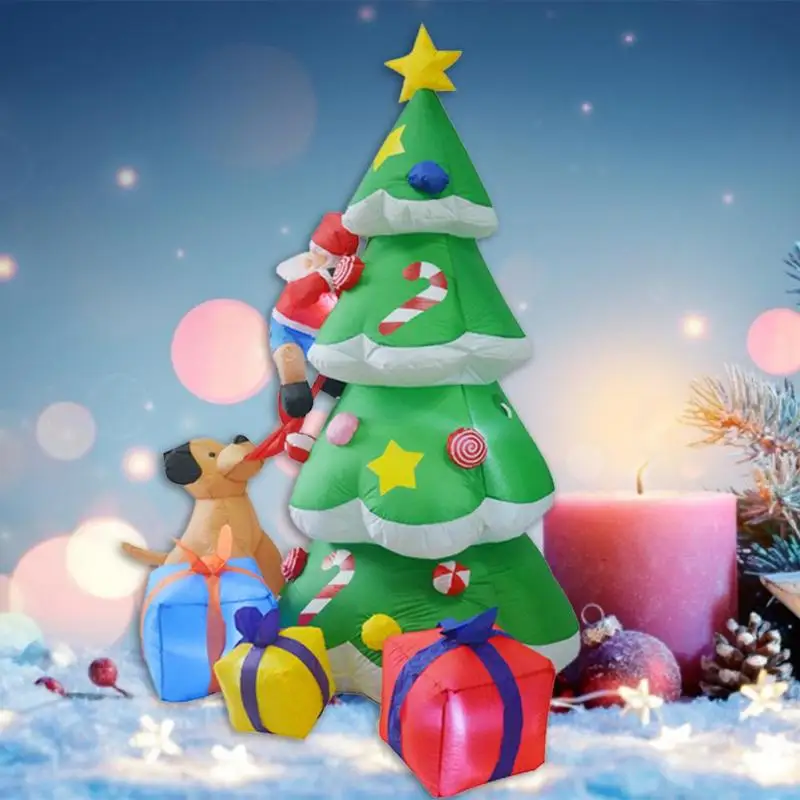

2.1m PVC Inflatable Spree Christmas Tree Inflatable Doll Santa Claus Puppy Decoration With Bright LED Lights Xmas Navidad Gift