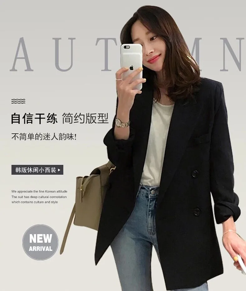 

2020 New Suit Women's Suit Jacket Oversized Blazer British Style Loose Double Breasted Casual Professional Fashion Black Suit