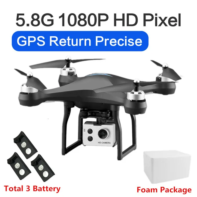 Black 1080p 3battery Все новые S2 Дрон gps Квадрокоптер с камерой Hd 5G пульт дистанционного управления Вертолет Wifi складной мини селфи Дрон селфи Квадрокоптер - Цвет: Black 1080p 3battery