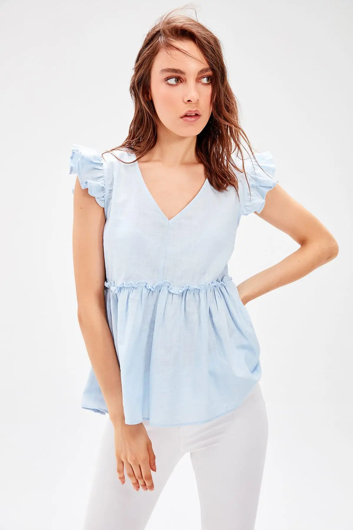 Trendyol синий гофрированный detaymi Bluz TWOAW20BZ0068| |