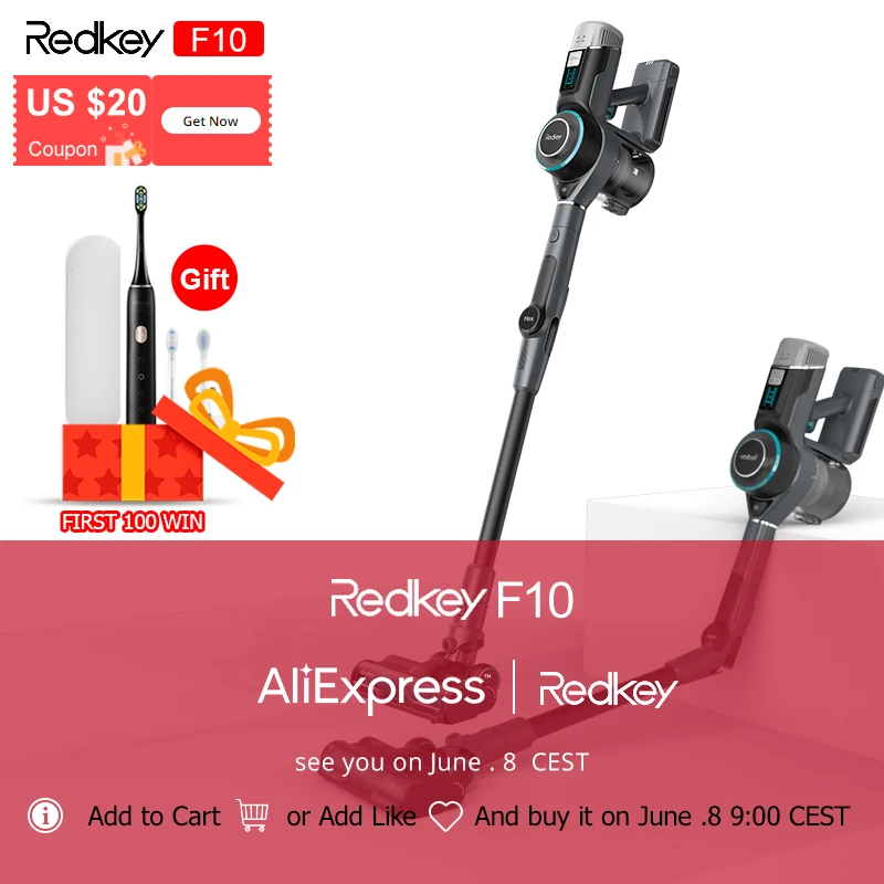 Ручной беспроводной складной пылесос Redkey F10, 23 кПа, Съемная батарея, все в одном, пылесборник, напольный ковровый аспиратор