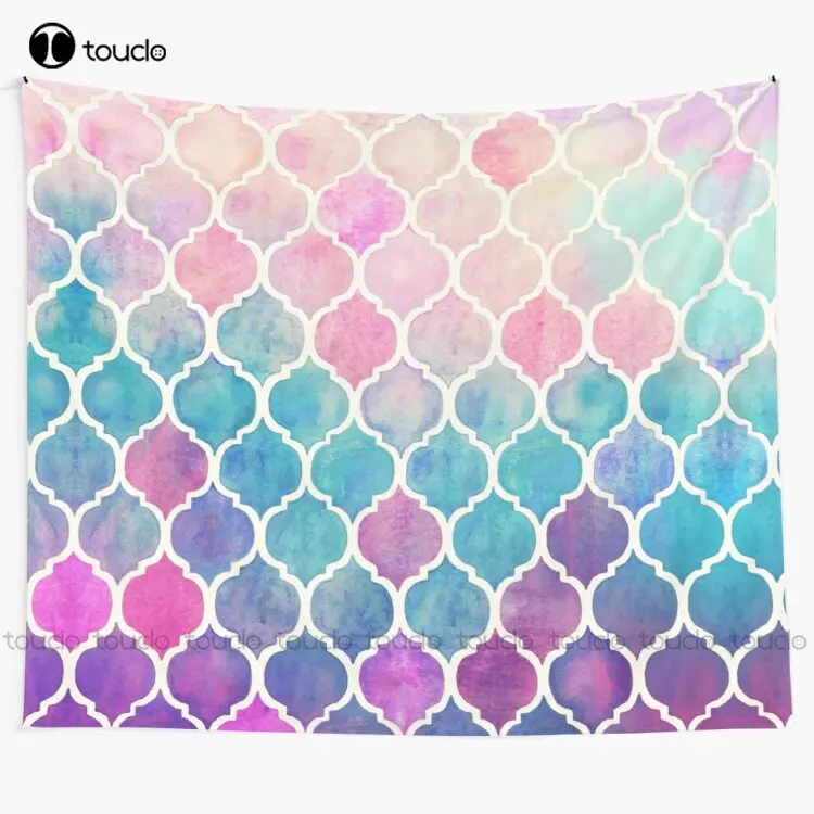 

Rainbow Pastel Watercolor Moroccan Pattern Tapestry Popular Tapestry Blanket Tapestry Bedroom Bedspread Decoration Wall Covering