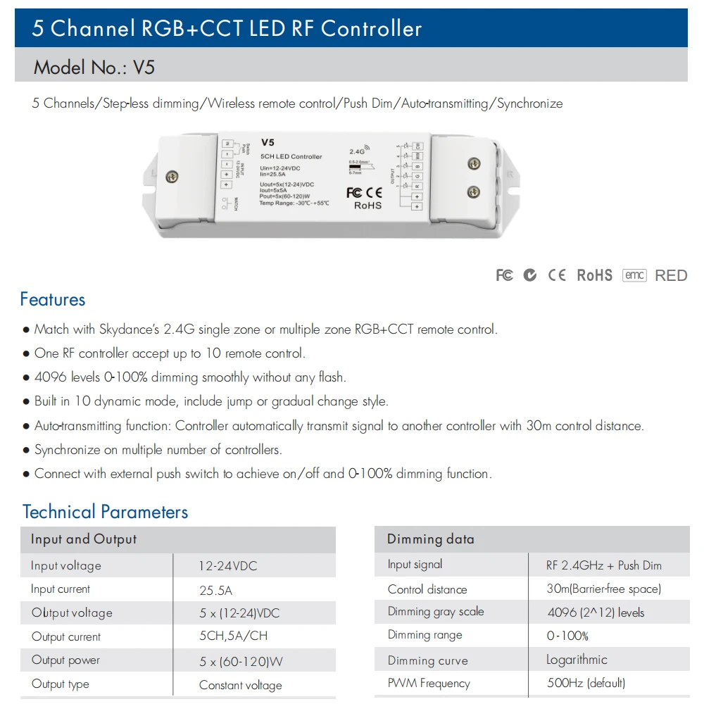 Беспроводной пульт управления светодиодной лентой RGBCCT 12 В 24 5 каналов А RGB CCT RGBW RGBWW