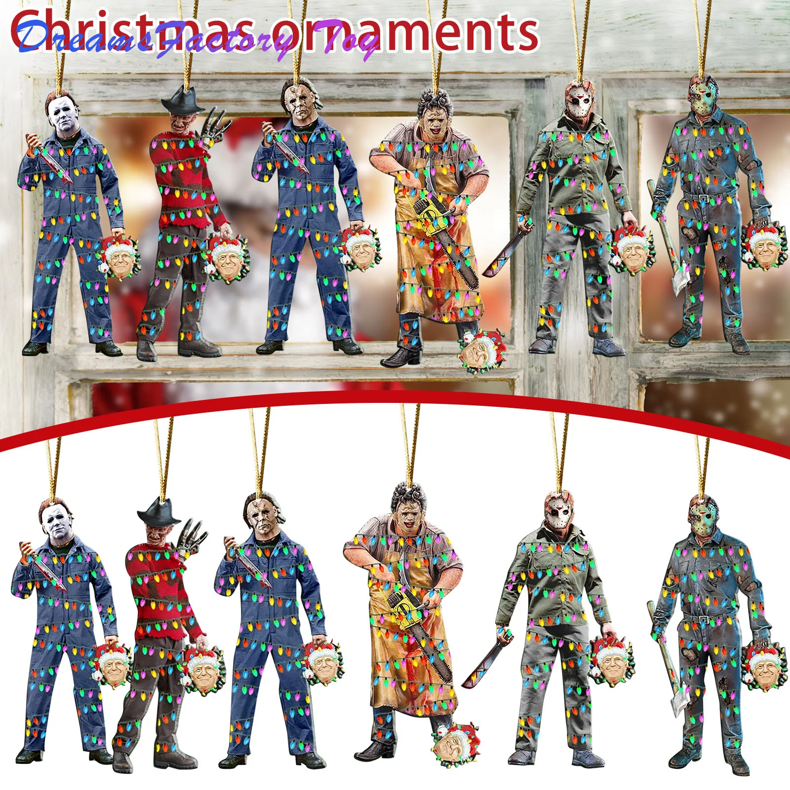 

Horror Movie Characters Christmas Tree Decoration Michael Myers Freddy Krueger Cartoon With Trumphead Decoración De Navidad