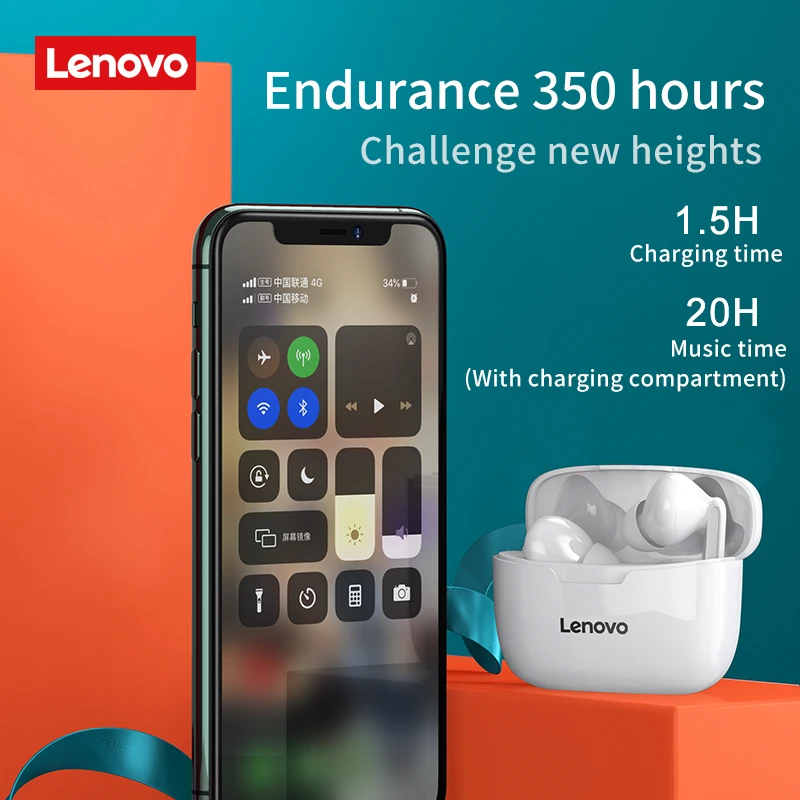 

Lenovo XT90 Wireless Earphone Bluetooth 5.0 Sports Headphone Touch Button IPX5 Waterproof Headset with 300mAh Charging Box