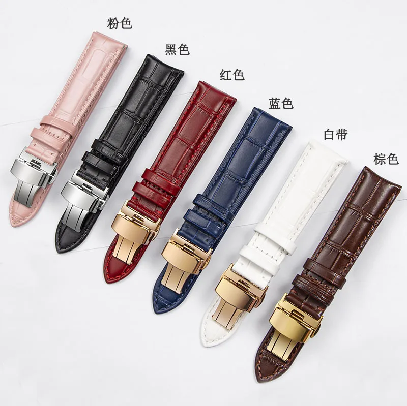 

Watchband 16mm 18mm 19mm 20mm 21mm 22mm 24mm Calf Genuine Leather Butterfly buckle Watch Strap for Tissot Seiko men women