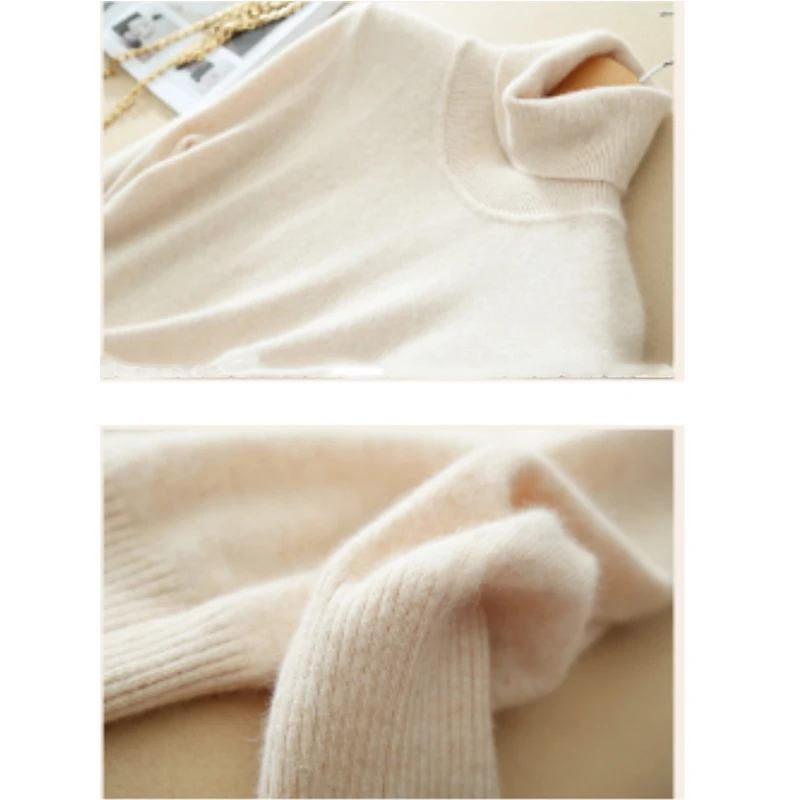 Женский свитер тонкий зимний кашемировый с высоким воротником базовый шерстяной