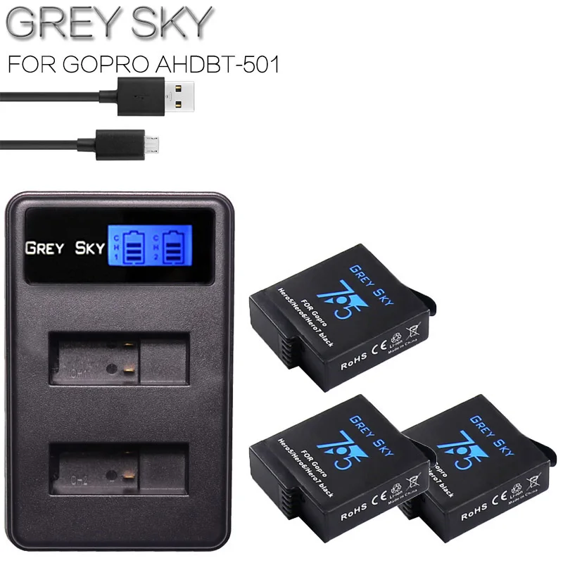 charger and 3battery 2 шт. аккумулятор 1600 мАч для GoPro hero 5 hero 6 hero 7 black Bateria Akku для GoPro hero 5 6 7 hero 5 AHDBT 501 аккумулятор и зарядное устройство - Цвет: charger and 3battery