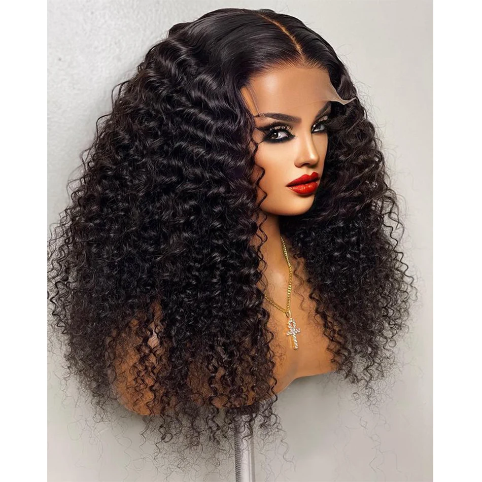 

Middle Part Black Lace Front Wigs for Women Babyhair Preplucked Heat Resistant Deep Wave Synthetic Glueless 14 inch Kinky Curly