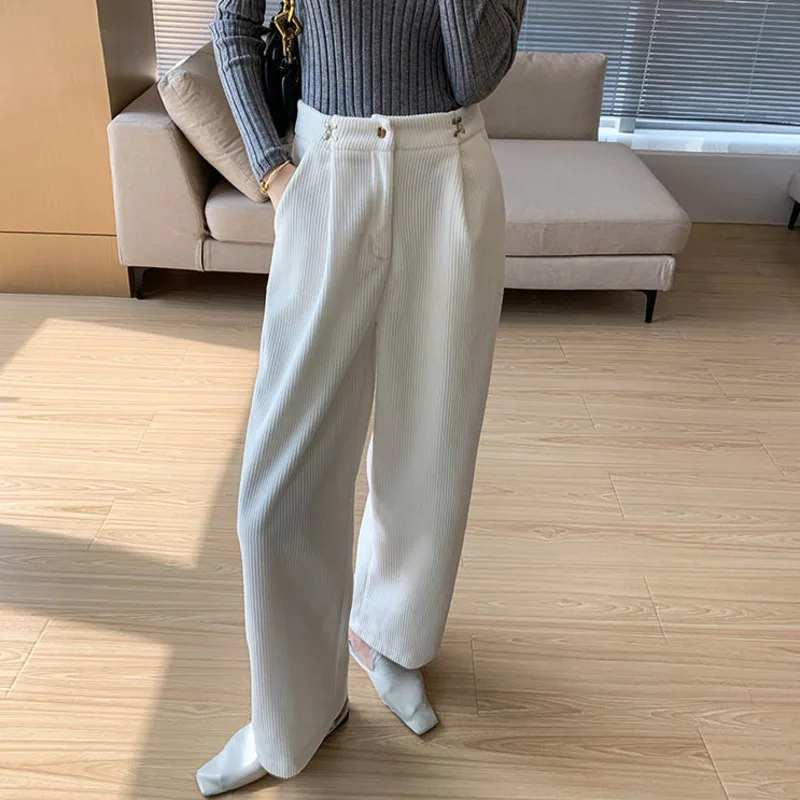 Брюки женские вельветовые с широкими штанинами свободные прямые мешковатые