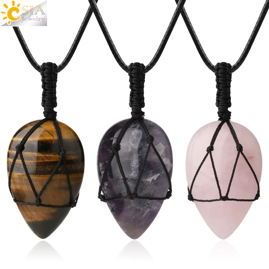 Веревочные ожерелья CSJA с подвеской из натурального камня для мужчин и женщин