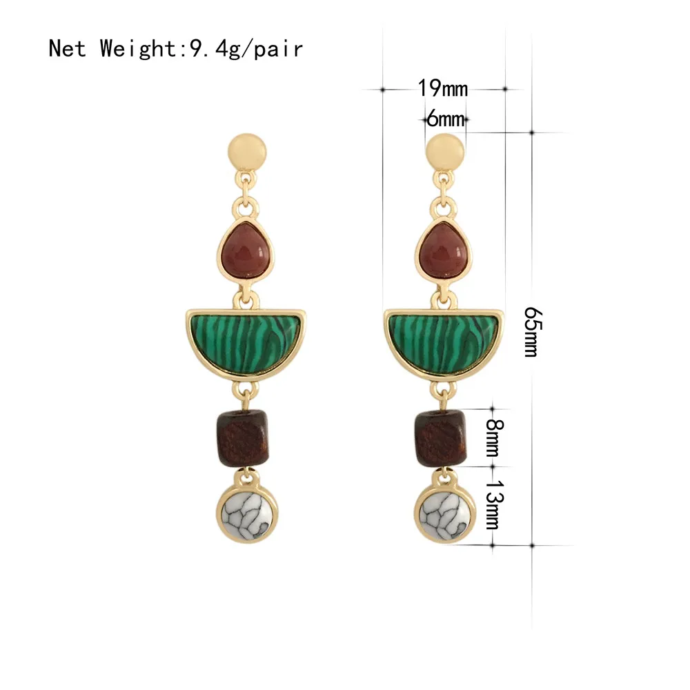 

Vintage Design Geometric Irregular Marble Pattern Stone Sice Resin Long Drop Acetate Earring for Women Girls Party Jewelry