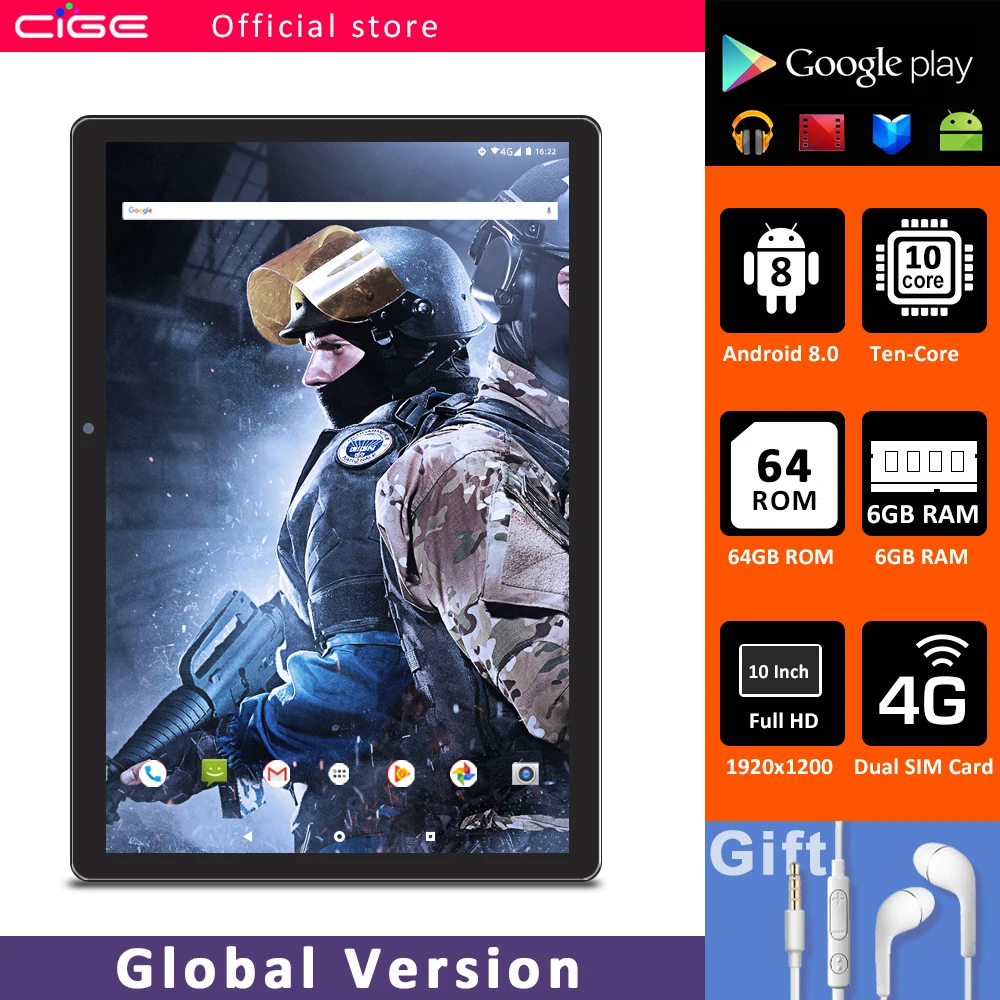 CIGE N9 10 Inch Tablet 1920x1200 IPS 6GB RAM 64GB ROM 4G Smartphone Dual SIM Ten Core Tablets PC Android Dual 5G Wifi Type-C