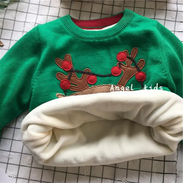 Tonytaobaby/зимняя одежда; Новинка; детская одежда для мальчиков и девочек; милый плотный свитер с зеленым оленем; Рождественская одежда для малышей