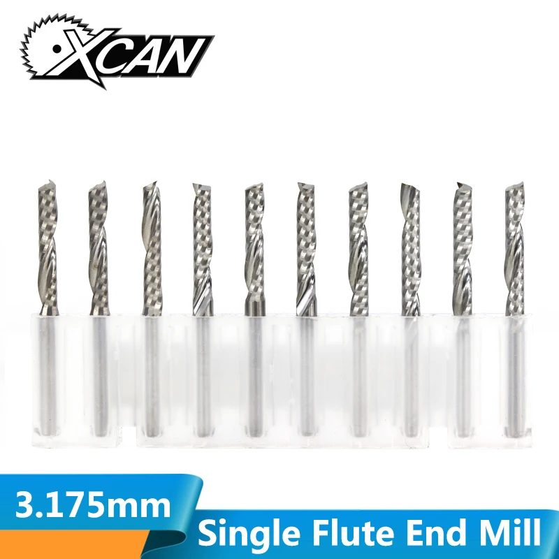 XCAN 10 шт. 3,175 мм хвостовик концевые фрезы CNC режущий Длина 15/17 мм/20 мм/22 мм Один Флейта Спираль Фрезы для контурной обработки одиночных каннелюр фреза