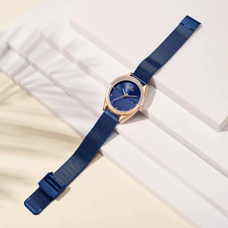 

NAVIFORCE Top Brand Ladies Watches Quartz Analog Fashion Business With Diamonds Stainless Steel Waterproof Calendar Famale Watch