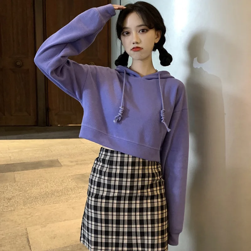 

Summer Women's Solid Colour Long-Sleeved Hoodie Casual Pullovers Sweatshirts Hoodies Short Style Tops Female Clothes
