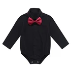 Рубашка джентльмена для новорожденных мальчиков, официальная белая одежда для новорожденных на свадьбу и вечеринку, Детский комбинезон с длинным рукавом, Детский комбинезон с галстуком-бабочка