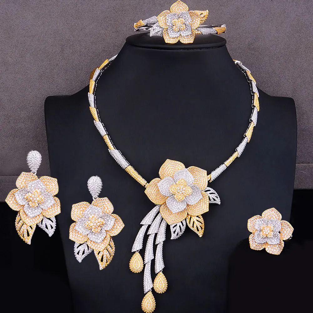 GODKI модные роскошные 4 шт. цветок Африканский чокер Ювелирные наборы для женщин