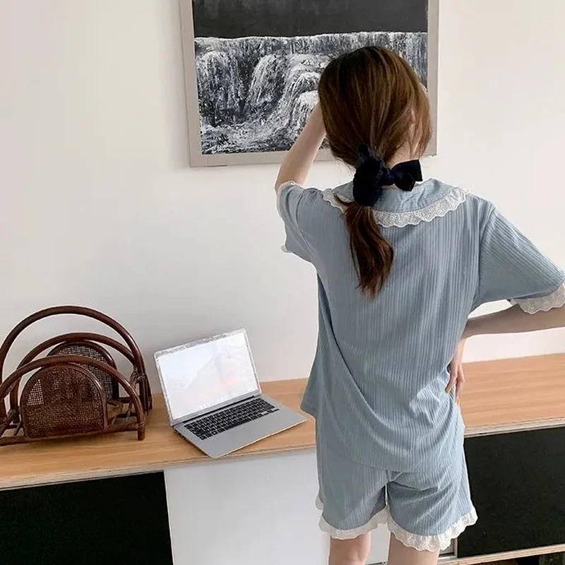 

Pajamas Sets Women Summer Patchwork Elegant Soft Korean Fashion Sleepwear Casual Loose Comfort Two Pieces Simple New Cute Chic