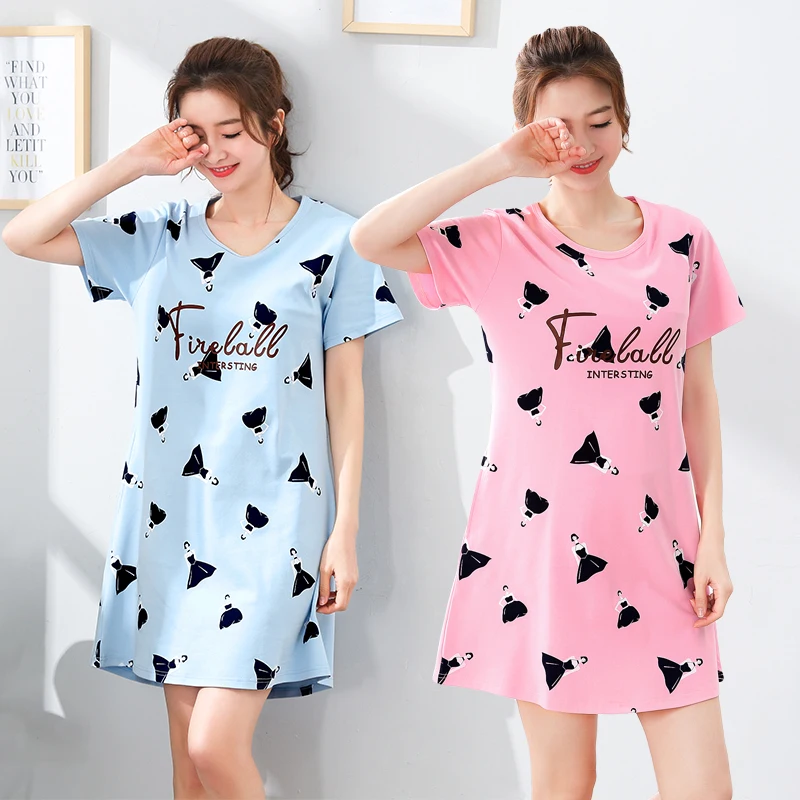 

100% Cotton Women Sleepshirts Nightgowns Cartoon Night Dress Fashion Girls Nighty Sleepwear Ladies Nightwear Summer Homewear