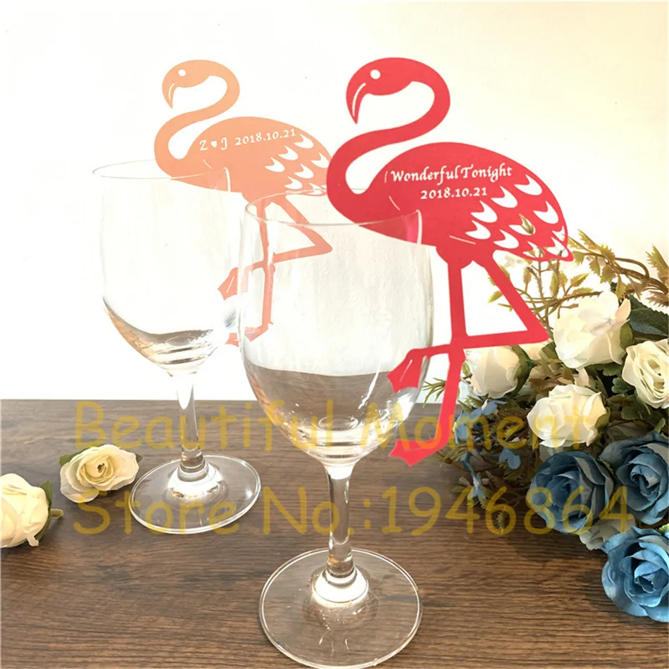 

60pcs Laser Cut Paper Pink Flamingo Wine Glass Card Name Place Cup Escort Card for Wedding Christmas Birthday Party Decorations