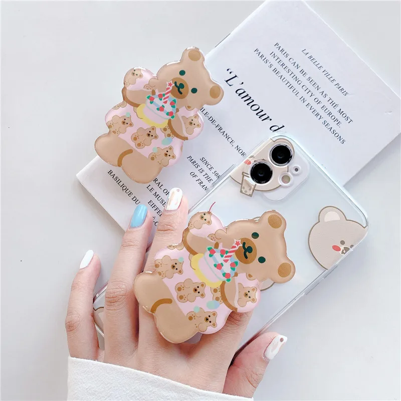 

New High-Quality Epoxy Little Bear Mobile Phone Socket Universal Mobile Phone Holder rotating finger ring bracket for iPhone