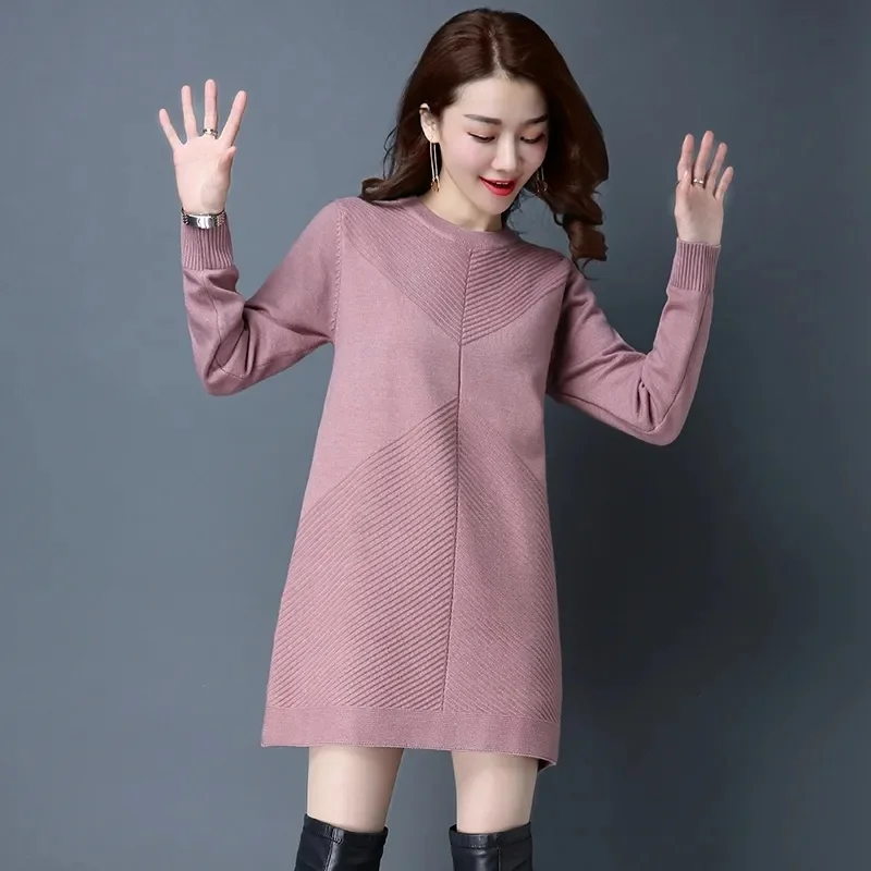 Теплый Женский Свободный вязаный свитер осенне-зимние топы с длинным рукавом