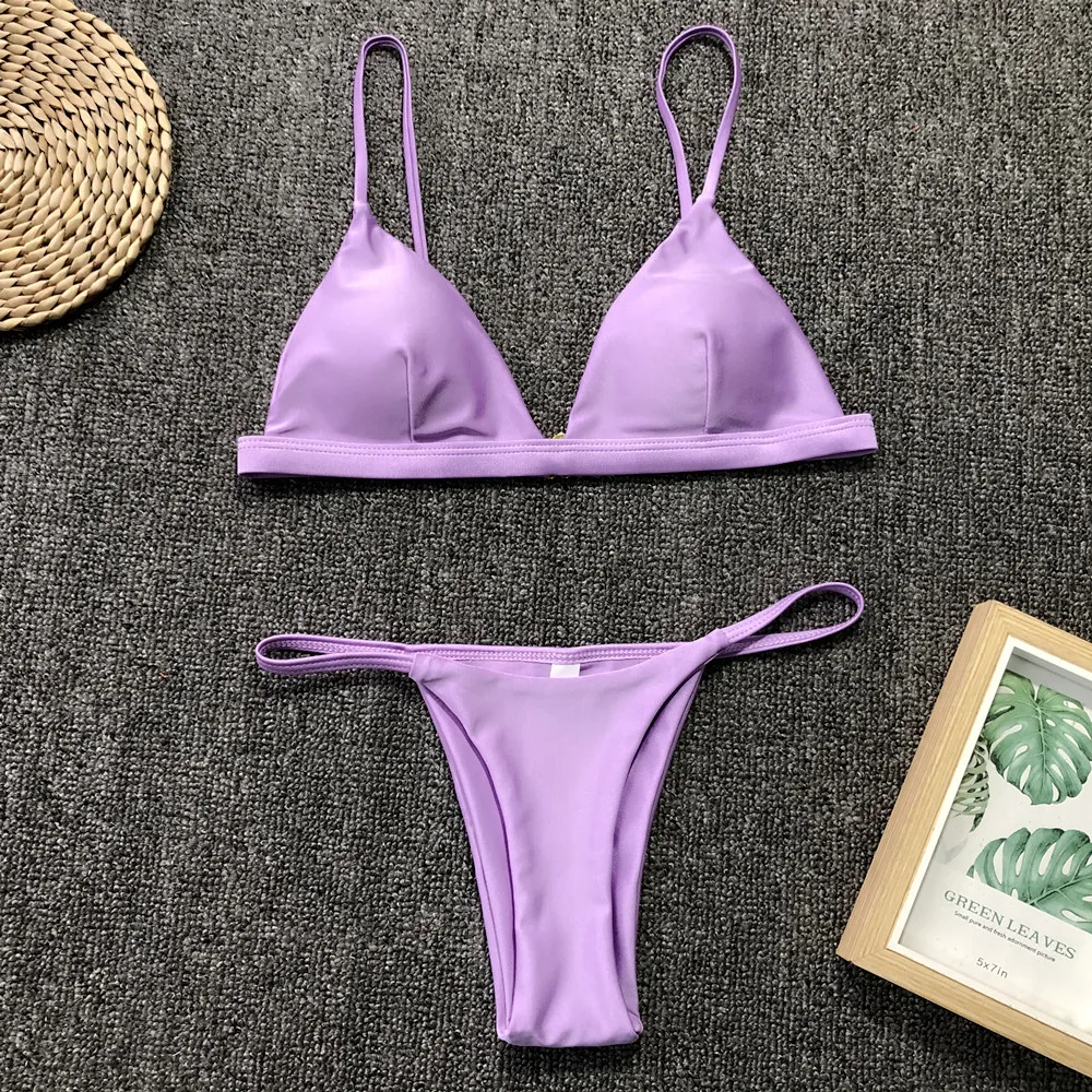 

9 Colors Solid Bikini Set 2021 Sexy Push Up Swimwear Women Brazilian Swimsuit Low Waist Biquini Halter Two Pieces Bathing Suit