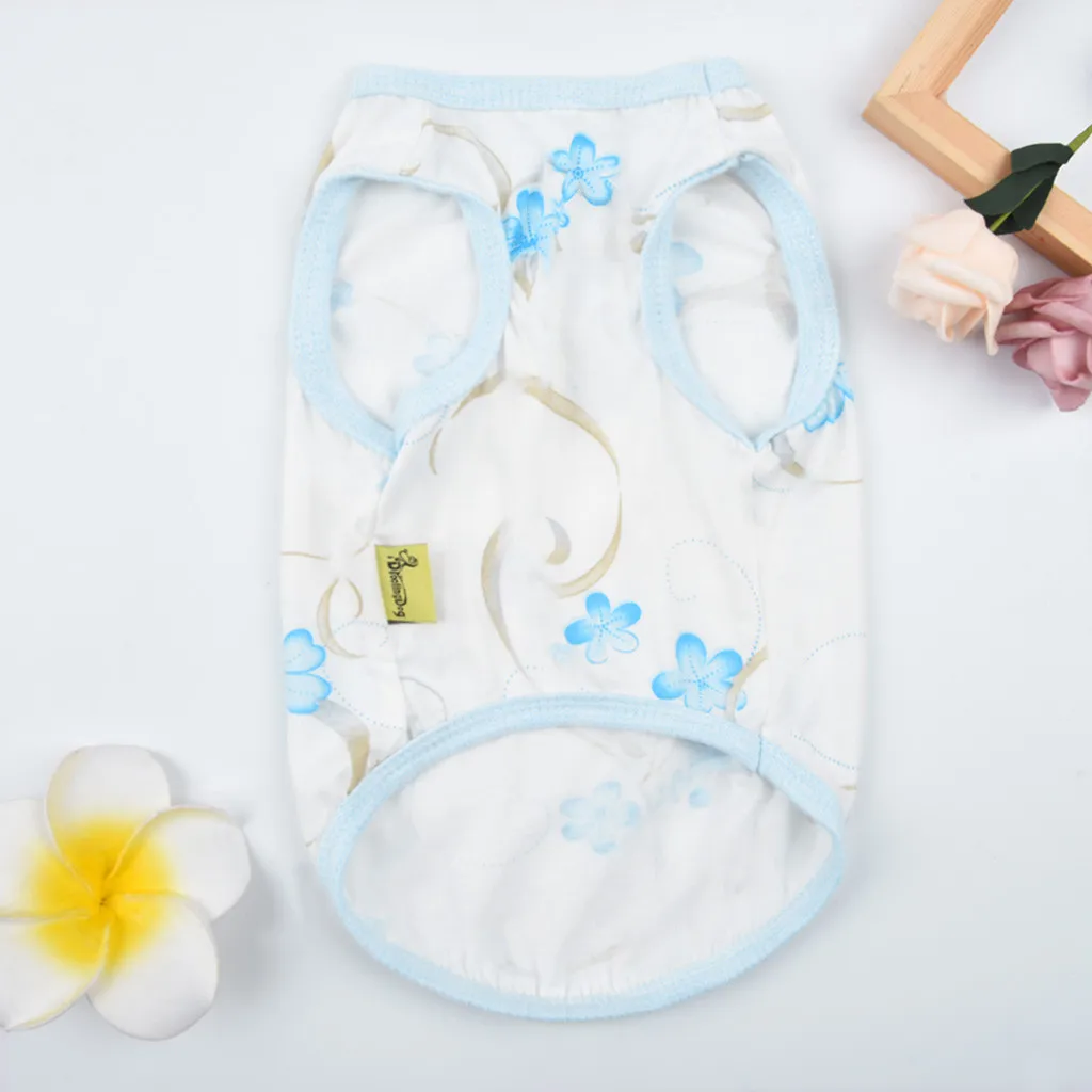 Transer собак Футболка голубого цвета модная с цветочным узором ПЭТ жилет летние