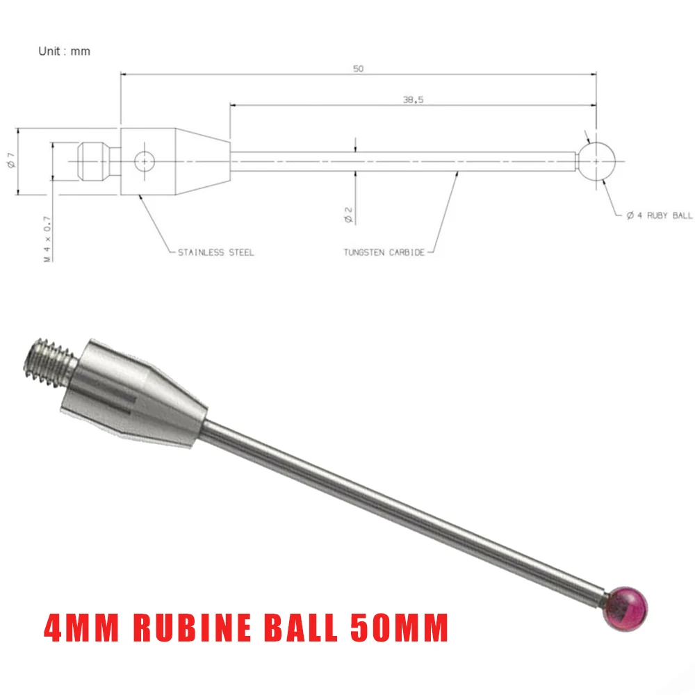 Сенсорный щуп Styli M4 резьба 4 мм рубиновый шар 50 длина CMM стилус A-5003-4799 аксессуары