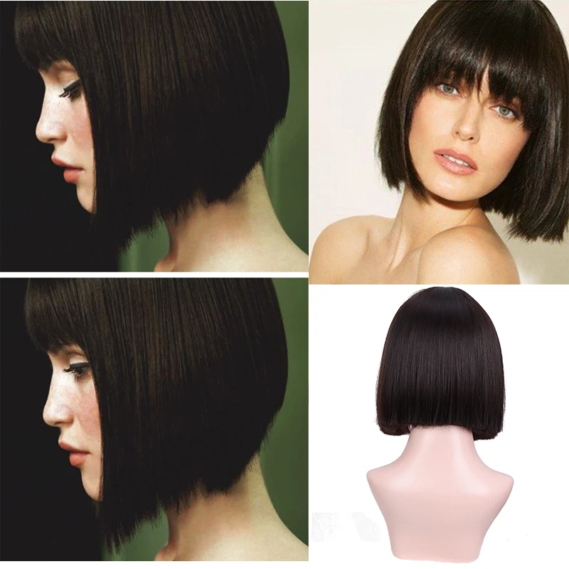 Парик из синтетического волокна Короткий прямой парик с париком |