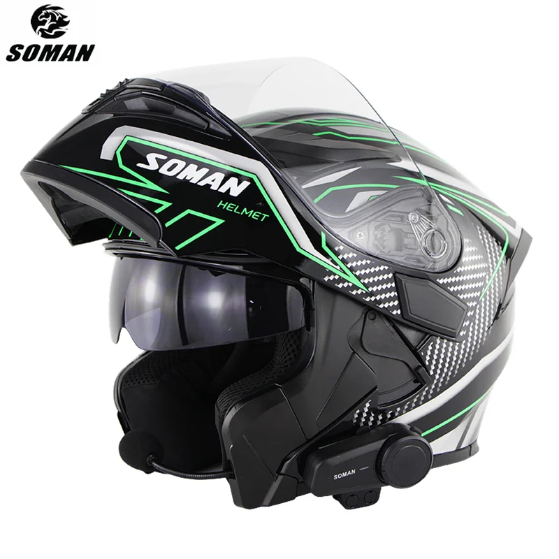 

SOMAN Bluetoot Motorcycle Helmet Intercom Modular Racing Helmets DOT ECE Certificated Motorcycle Riding Flip Up Casque De Moto