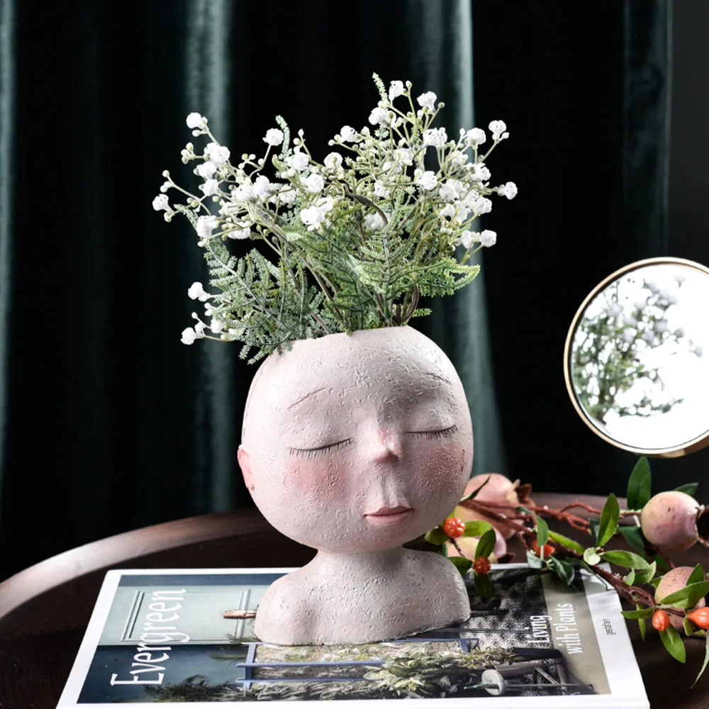 Nordic Human Head Vase Flower Pot Doll Shape Sculpture Resin Portrait Flower Pot Art Vase Home Decor Succulents Head Shape Vase