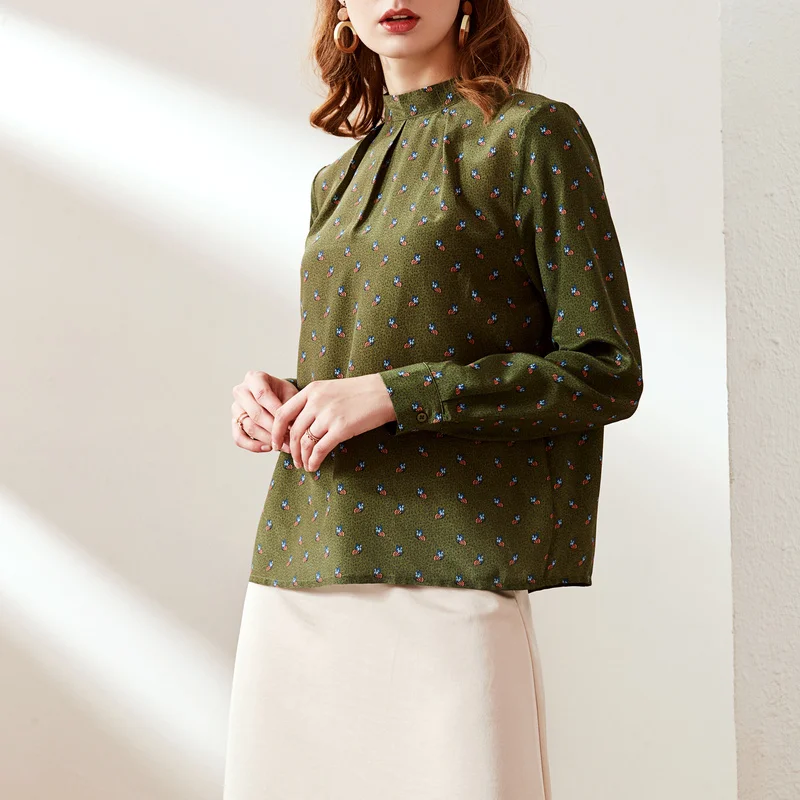 Женская блузка с воротником стойкой SuyaDream офисная из 100% шелка длинными рукавами