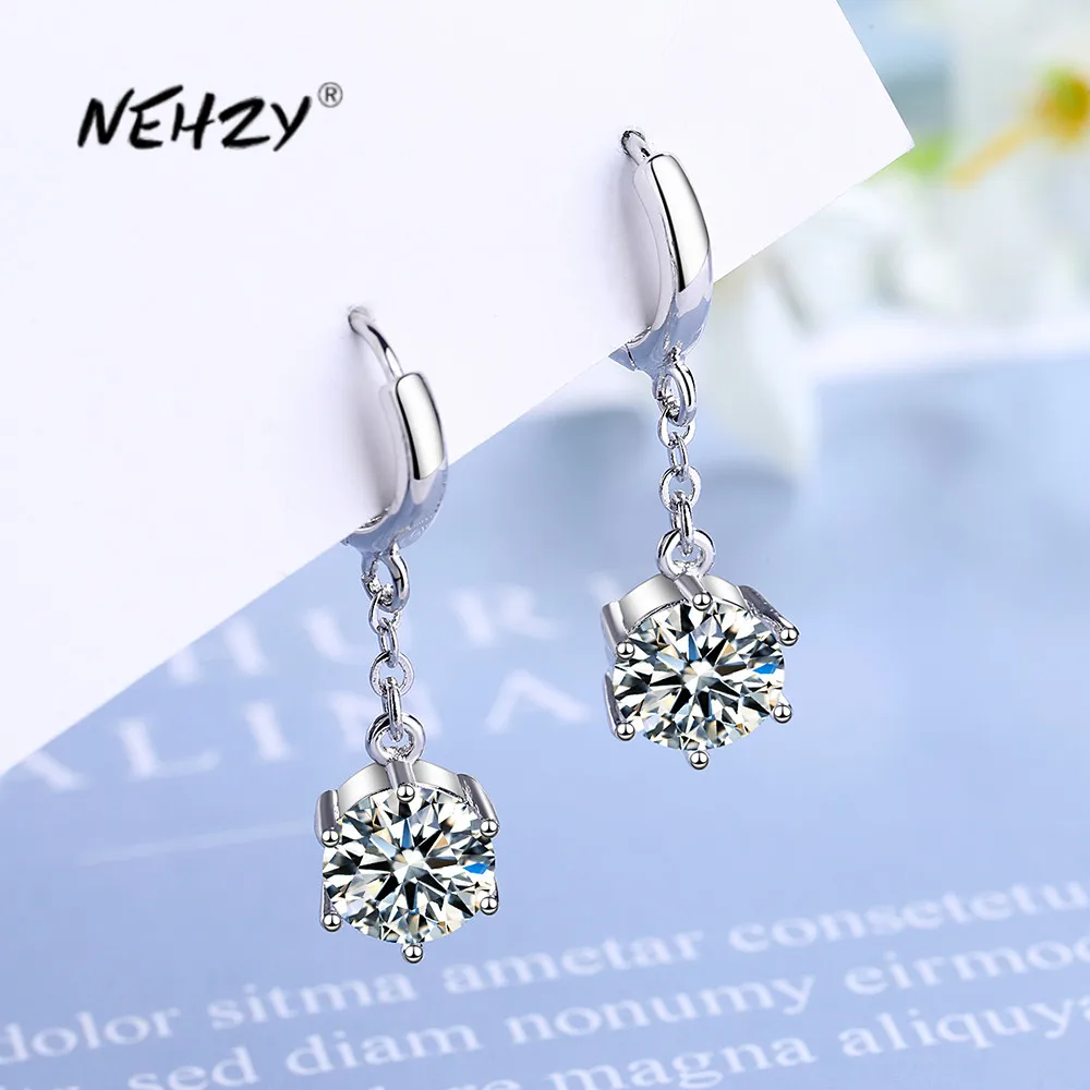

NEHZY 925 Sterling Silver 2021 New Women's Fashion Jewelry High Quality Crystal Zircon Earrings Long Tassel Hexagonal Earrings