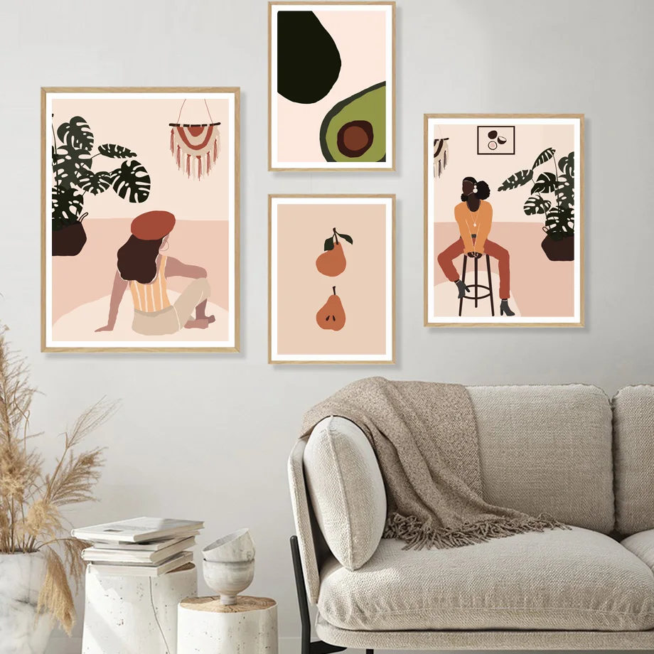 Современный постер для отпуска с изображением девушки фруктов тропических