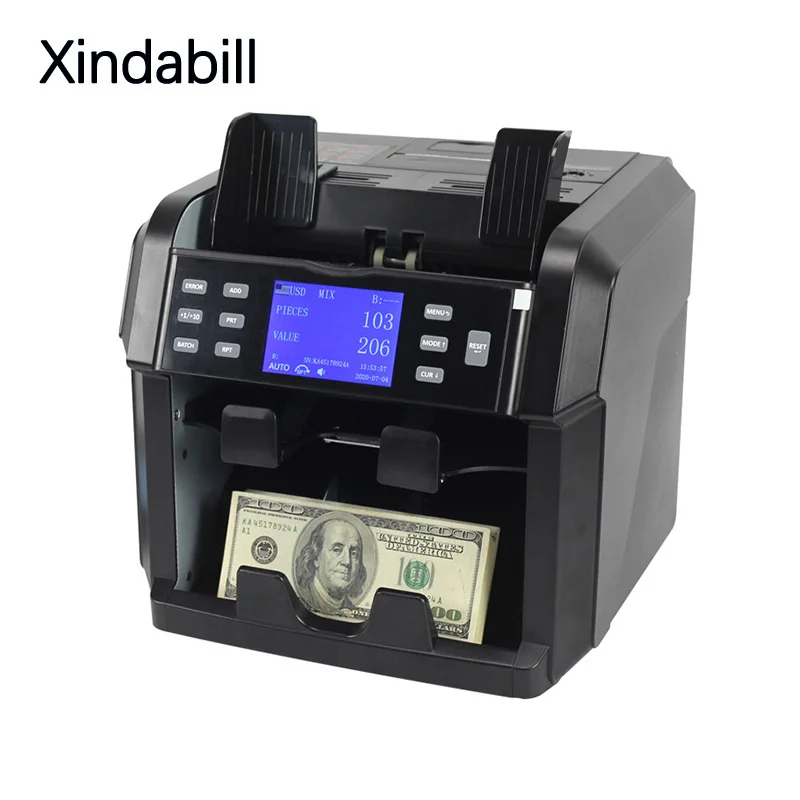 xindabill 2 CIS Fake Money Detector Counting Machine with printer for bank banknote detecting machine bill counter USD/PUR/EURO