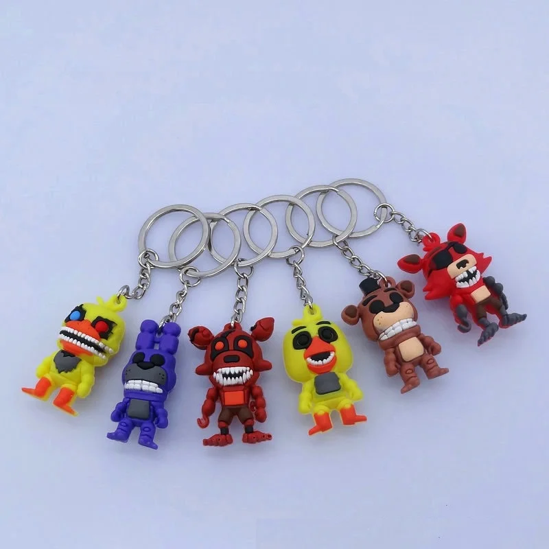 6 шт./компл. FNAF Five Nights At Freddy's экшн фигурка игрушки 3D ПВХ брелок Бонни и Чика Foxy Freddy