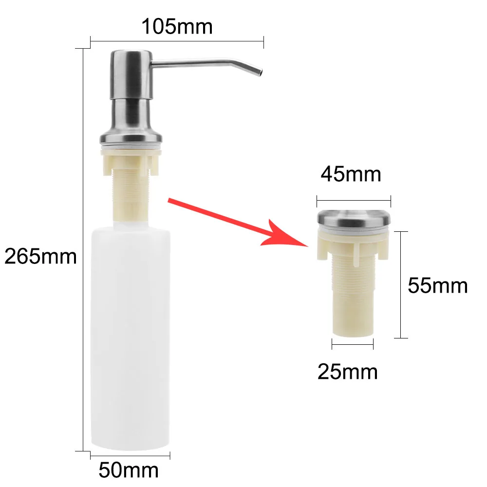 

300ml Stainless Steel Liquid Soap Dispenser Pump Kitchen Sink Detergent Liquid Hand Wash Bathroom Kitchen Soap Dispenser Pump