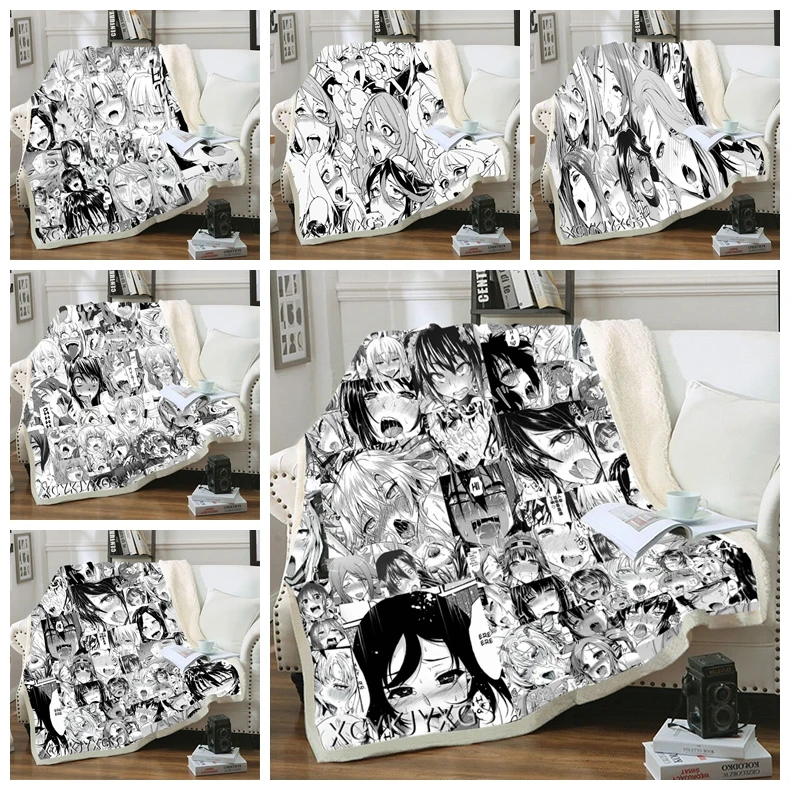 

phechion Anime Ahegao 3D Printing Plush Fleece Blanket Adult Fashion Quilts Home Office Casual Kids Girls Sherpa Blanket B15