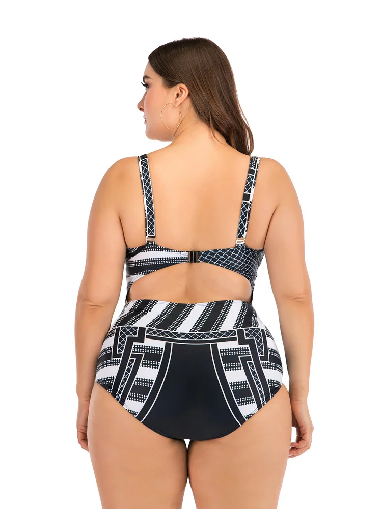 

Bathing Suit Women Swimwear 2021New One Piece Swimsuits Plus Size 4XL Beachwear Cross Type Stripe Printing Swimming Suit Summer